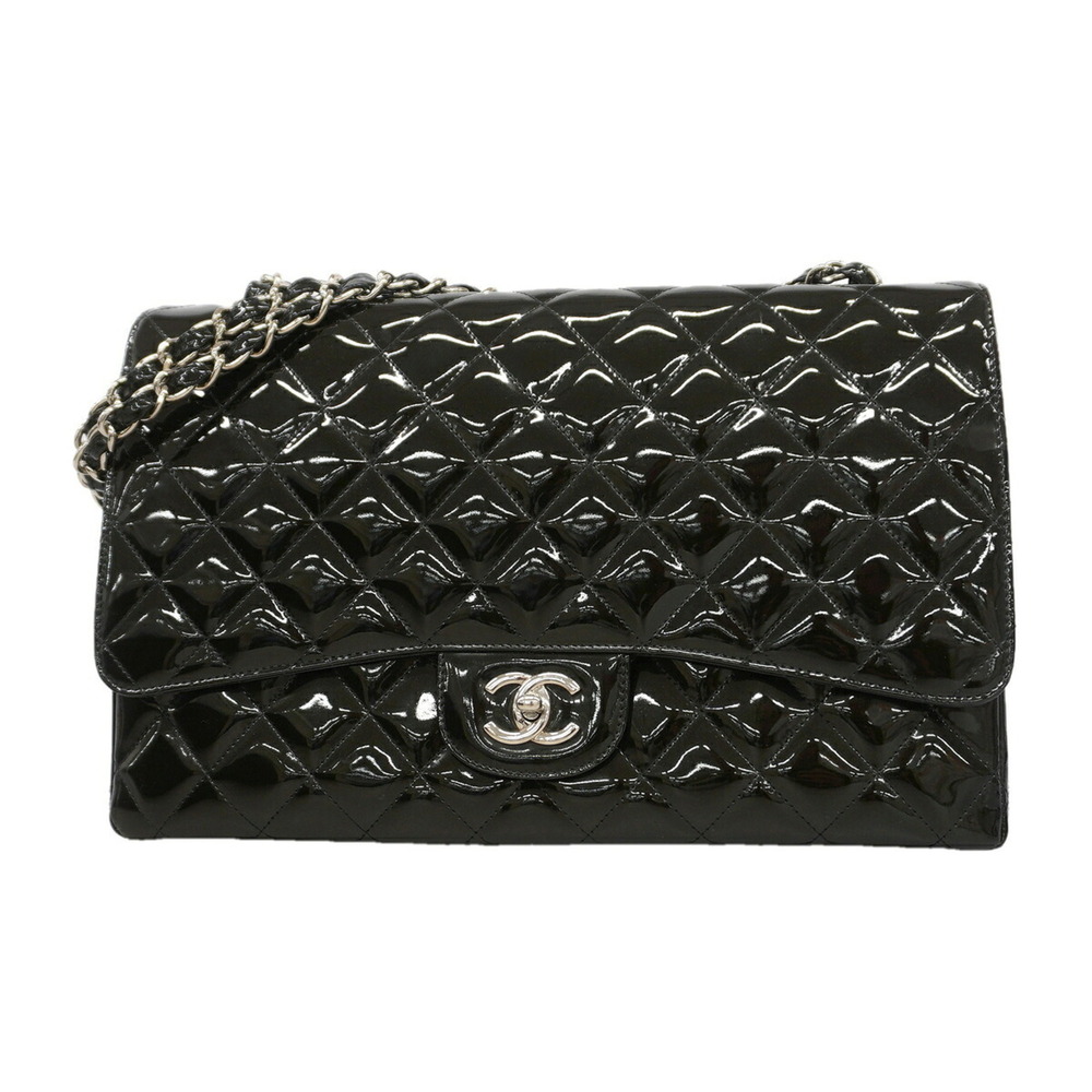 Chanel Shoulder Bag, Large Matelassé, Double Chain, Patent Leather, Black, Wo...